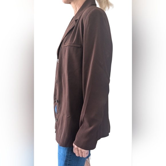 Vintage 1970s Handmade Brown Minimalist Lined Basic Hippie Neutral Blazer - Picture 4 of 10